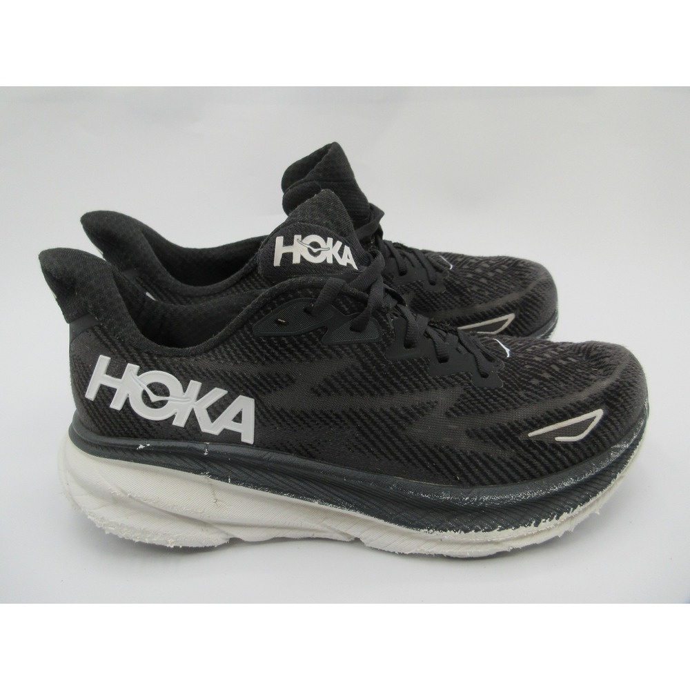 Hoka One One Clifton 9 Running Shoes Mens Size 8.5 Black Cushioned 1127895 BWHT